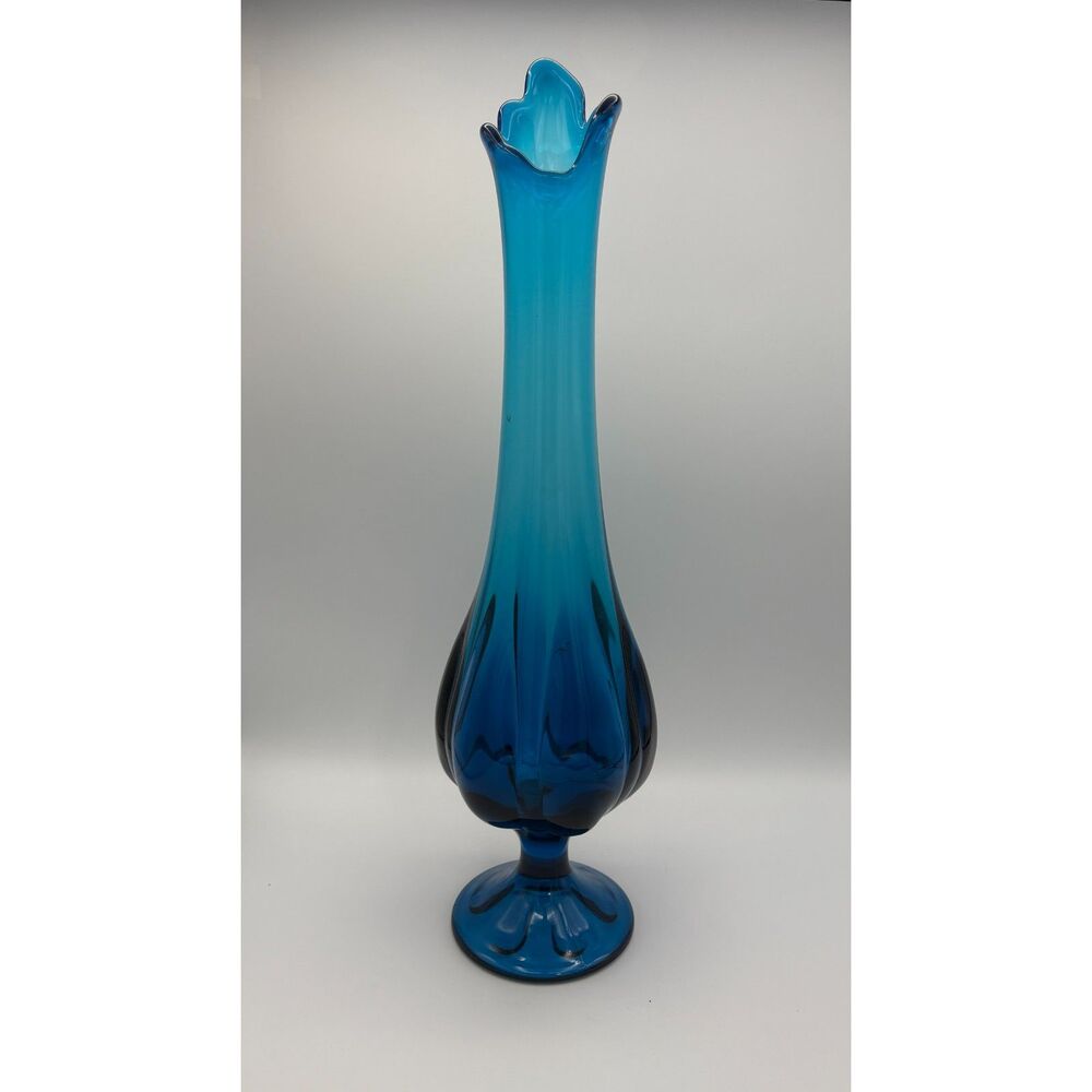 Viking Glass Bluenique Six Petal Footed Swung Vase 17.5in Tall